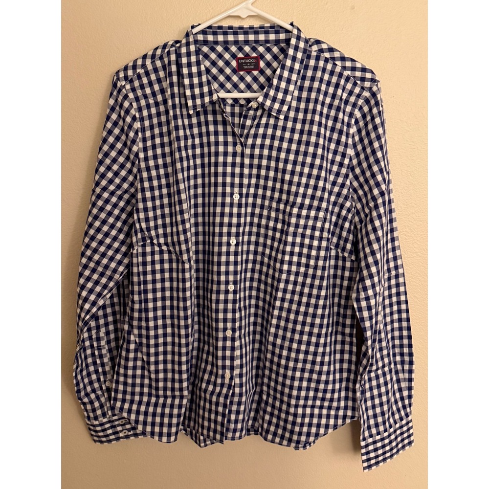 UNTUCKit Belleza Womens‎ Navy Blue Gingham Cotton Button Down Shirt Size 16